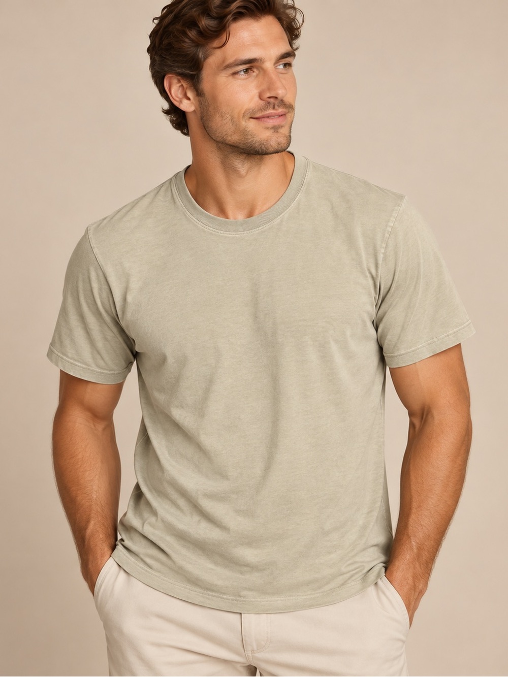 Athletic Works Tan Khaki Cotton T-Shirt Size Small